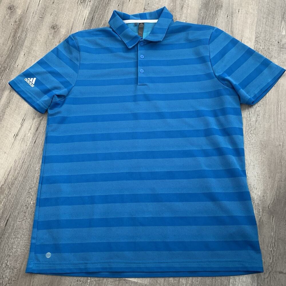 Adidas Two-Color Striped Polo Mens Large Blue Rush/Semi Mint Pullover Golf